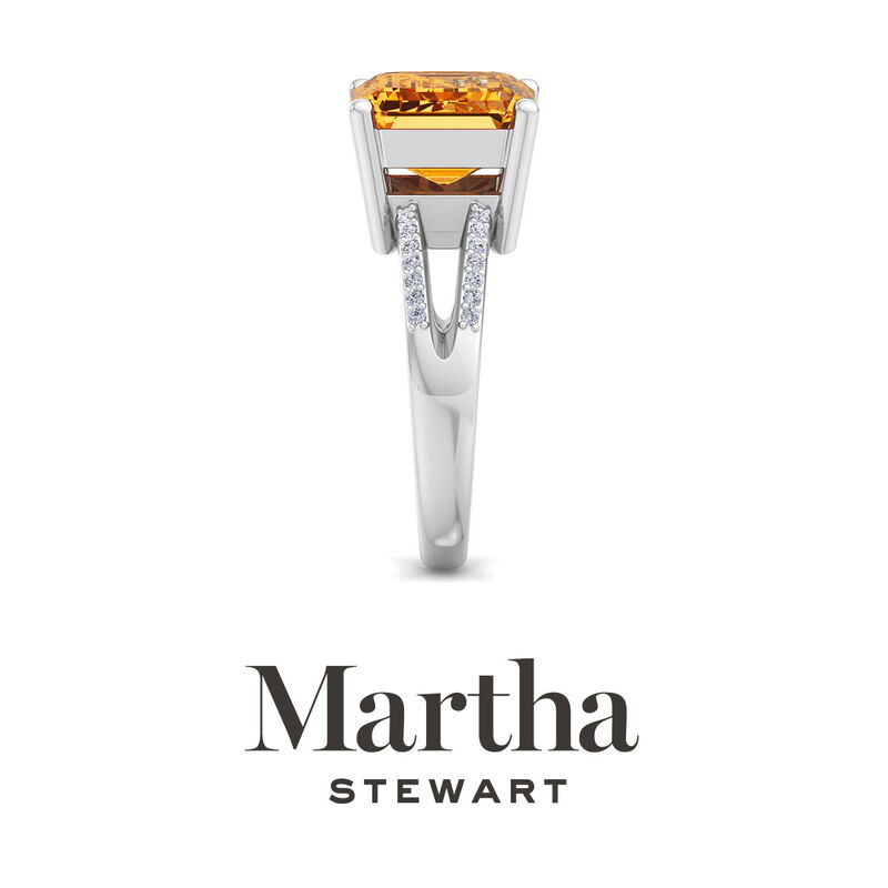 Martha Stewart 5 1/2ctw. Emerald Cut Citrine & Lab Grown Diamond Ring In Sterling Silver image number null